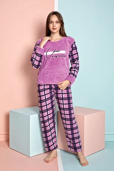 Nisanca Kışlık Kadın Polar Pijama Takımı - Yılbaşı Pijaması - 5