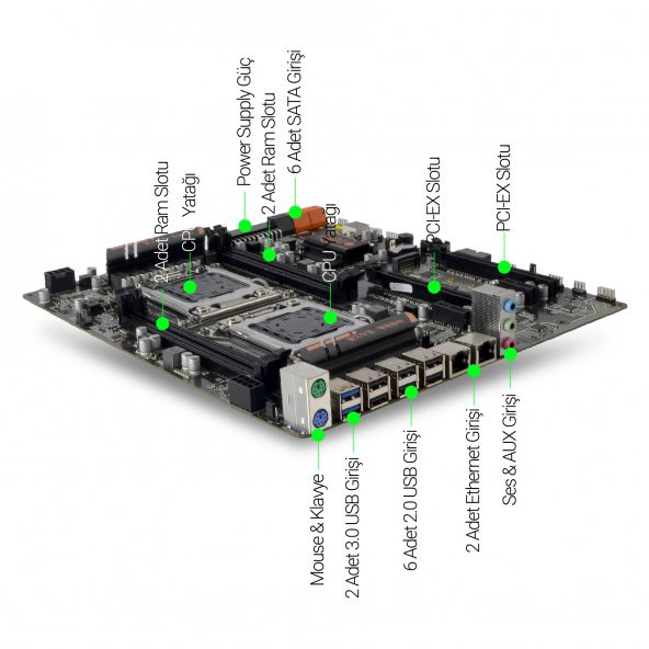 Huananzhi X79 Dual 1866 MHz DDR3 Soket 2011Pin mATX Anakart - 2