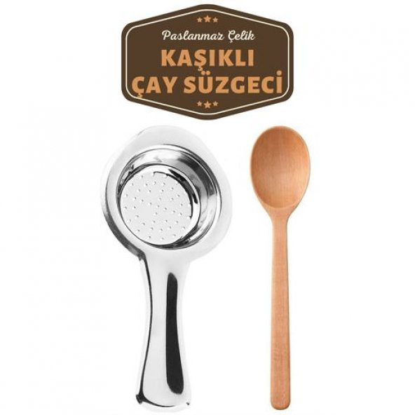 TransForMacion Paslanmaz Metal Çay Süzgeci Ahşap Kaşık Seti - 2