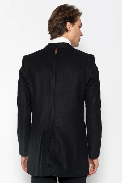 Erkek Cepli Düğmeli Kışlık Yünlü Klasik Uzun Palto Kaban - 5