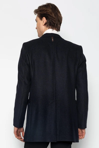 Erkek Cepli Düğmeli Kışlık Yünlü Klasik Uzun Palto Kaban - 10