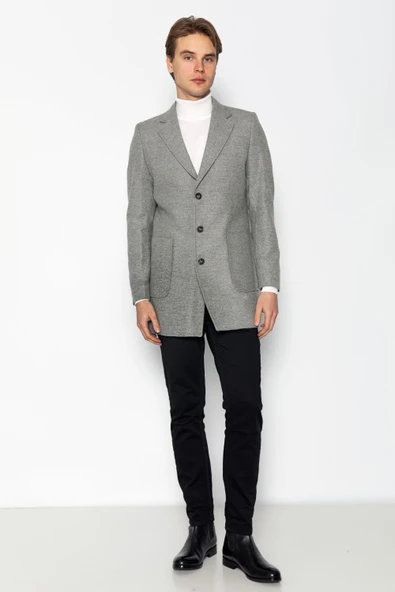 Erkek Cepli Düğmeli Kışlık Yünlü Klasik Uzun Palto Kaban - 12