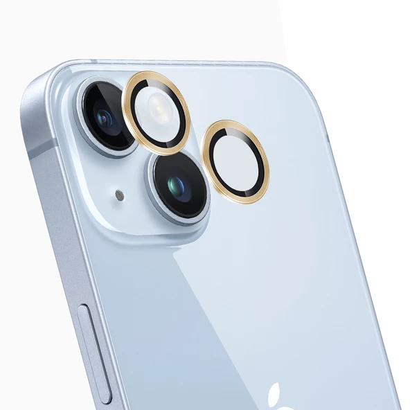 iPhone 14 / 14 Plus Kamera Lens Koruyucu Cam Metal Kenarlı 2li Set - 4