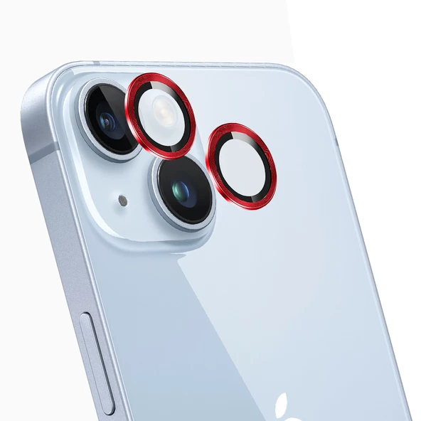 iPhone 14 / 14 Plus Kamera Lens Koruyucu Cam Metal Kenarlı 2li Set - 5