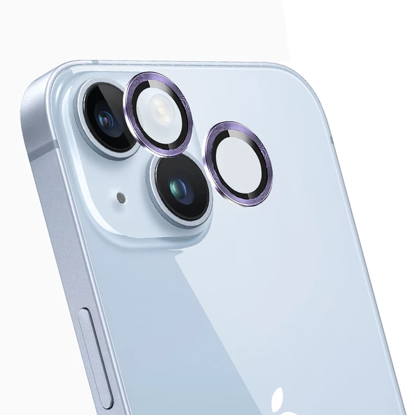 iPhone 14 / 14 Plus Kamera Lens Koruyucu Cam Metal Kenarlı 2li Set - 8