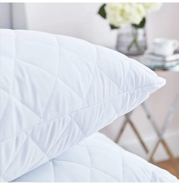 Kapitoneli Sıvı Geçirmez Yastık Alezi Yastık Koruyucu Yastık Kılıfı  Pamuklu Beyaz50x70 Cm Ebatında - 4