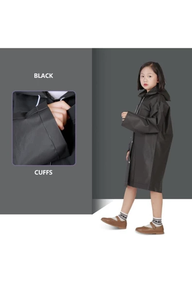 Eva Bordo Pratik Trend Çocuk Yağmurluğu Unisex 8- 12 Yaş Siyah Standart - 5