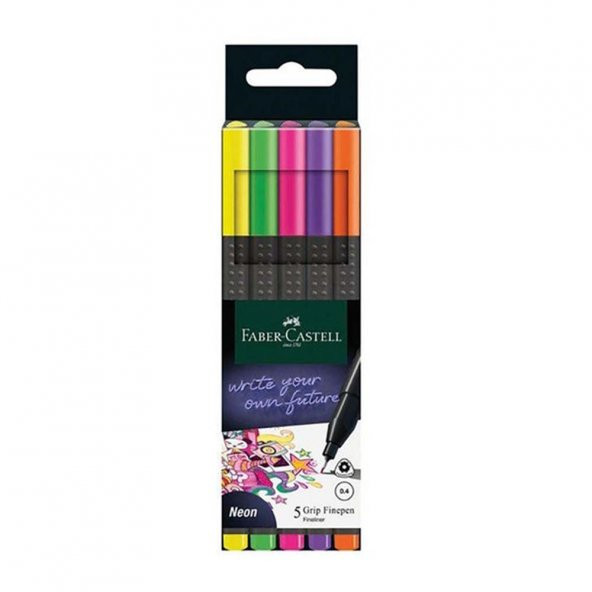 Grip Finepen 0.4 Mm 5 Renk Neon Fineliner 1 Paket Faber Keçe Uçlu Kalem Neon Renkler 5 li 1 Paket - 2