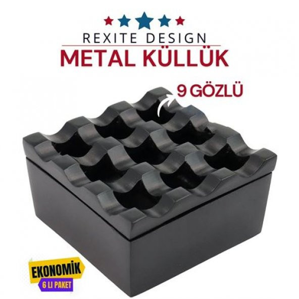 TransForMacion 6 Adet Rexite Siyah Metal 9 Gözlü Kül Tablası - 2
