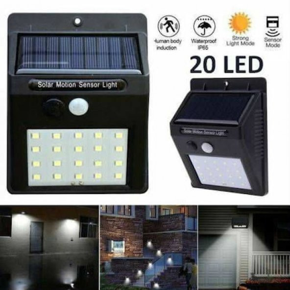 Hareket Sensörlü PIR 20 LED Solar Enerji Su Geçirmez Duvar Lamba - 2