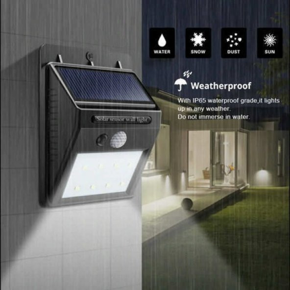 Hareket Sensörlü PIR 20 LED Solar Enerji Su Geçirmez Duvar Lamba - 4