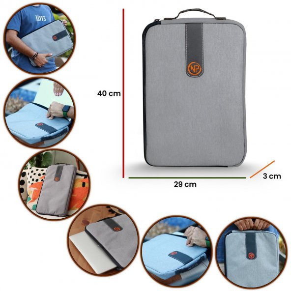 NPO AcePlus 15,6" Macbook,Apple Ipad Uyumlu,Ultra Korumalı Notebook & Tablet Kılıfı/Çantası-Açık Gri - 4