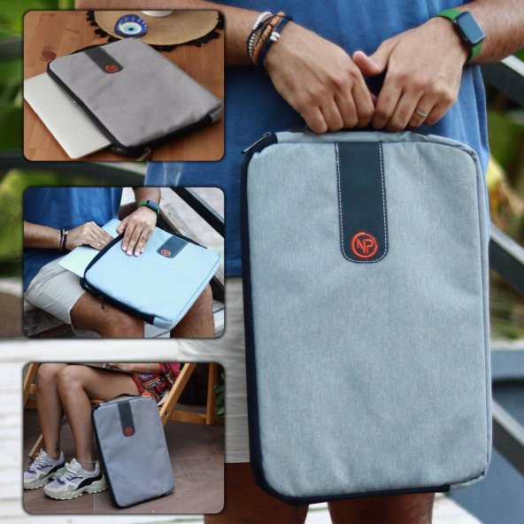 NPO AcePlus 15,6" Macbook,Apple Ipad Uyumlu,Ultra Korumalı Notebook & Tablet Kılıfı/Çantası-Açık Gri - 6