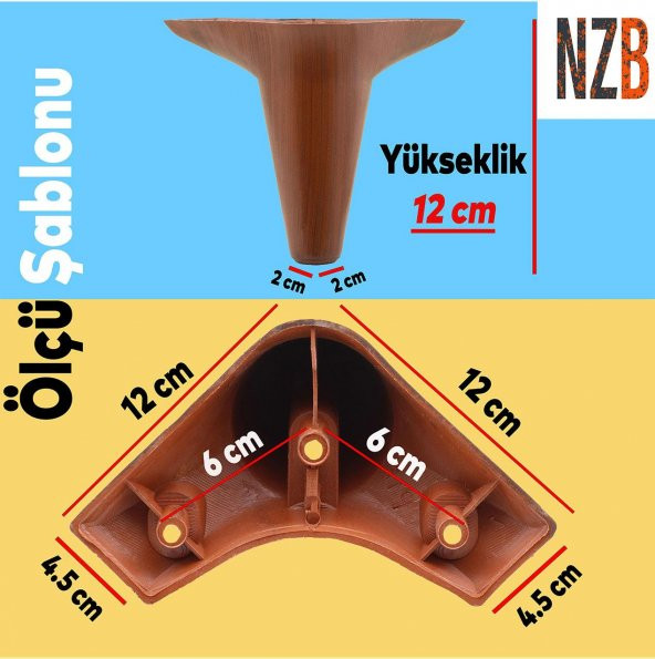 Mobilya Kanepe Sehpa Ünite Koltuk Ayağı Ahşap Desenli 12 cm Kahverengi Baza Ayak (4 ADET) - 2