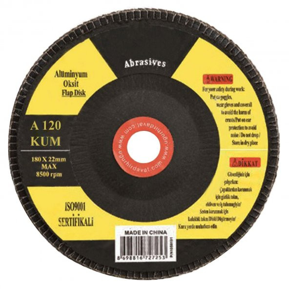 Metal Ahşap Flap Disk Alüminyum Oksit Zımpara 180 mm 120 Kum