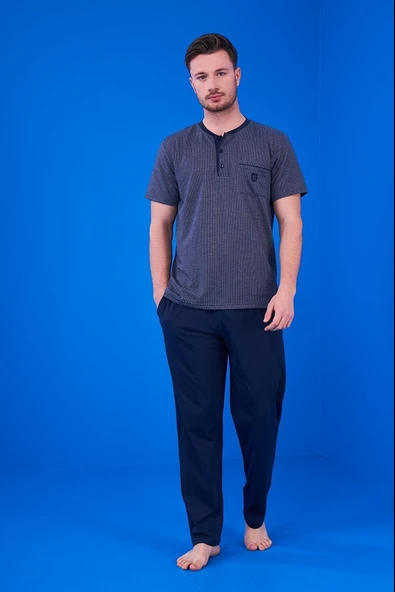 PJS 23323 Erkek Ropdöşambır + Pijama Takım + Şort Takım 5'li Pijama Takım