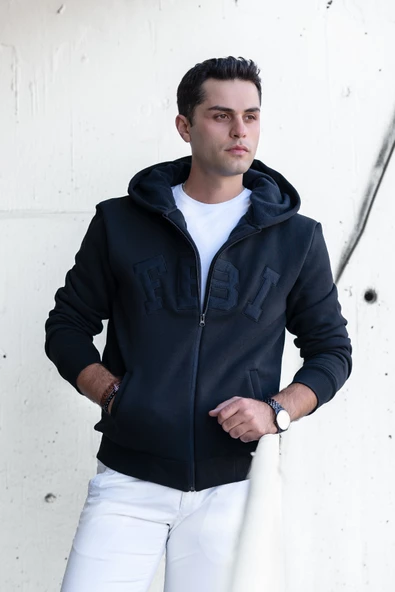 REGULARFİT KAPŞONLU FERMUARLI 3 İPLİK KALIN ERKEK SWEATSHİRT - 6