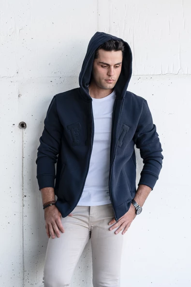 REGULARFİT KAPŞONLU FERMUARLI 3 İPLİK KALIN ERKEK SWEATSHİRT - 2