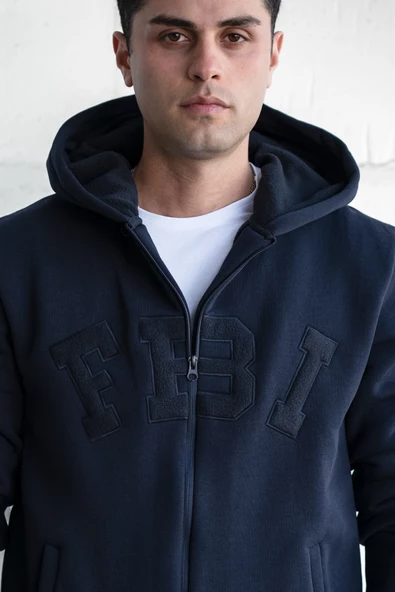 REGULARFİT KAPŞONLU FERMUARLI 3 İPLİK KALIN ERKEK SWEATSHİRT - 4