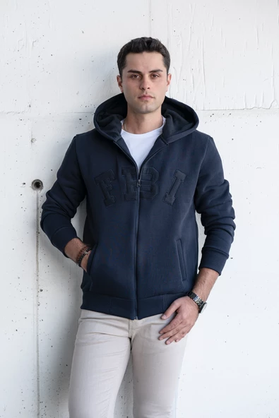 REGULARFİT KAPŞONLU FERMUARLI 3 İPLİK KALIN ERKEK SWEATSHİRT - 3