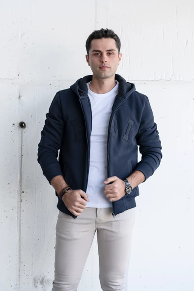 REGULARFİT KAPŞONLU FERMUARLI 3 İPLİK KALIN ERKEK SWEATSHİRT - 5