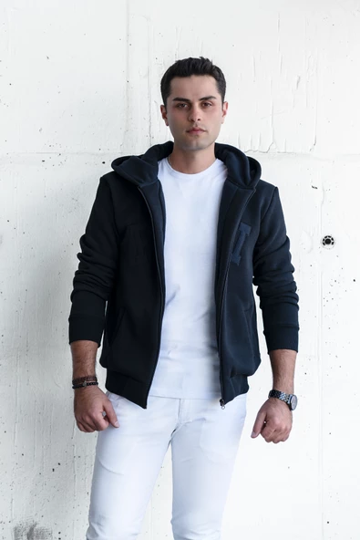 REGULARFİT KAPŞONLU FERMUARLI 3 İPLİK KALIN ERKEK SWEATSHİRT - 8