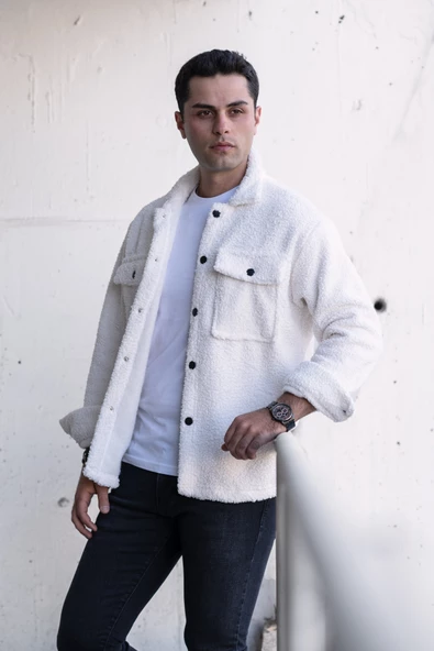 OVERSİZE ÇITÇIT KAPAMALI ÇİFT CEP PELUŞ ERKEK GÖMLEK - Resim 2