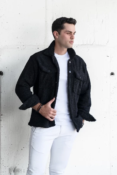 OVERSİZE ÇITÇIT KAPAMALI ÇİFT CEP PELUŞ ERKEK GÖMLEK - Resim 5