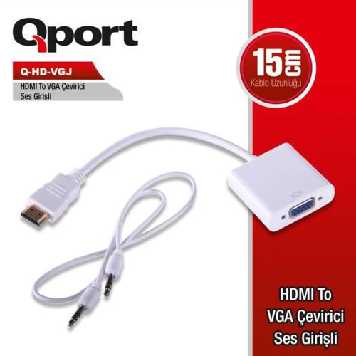 QPORT Q-HD-VGJ Hdmi To Vga Çevirici + Ses Girişli 15CM 1080P