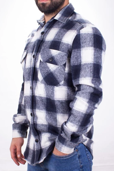 Dagoster DMG23-126467 Lacivert Günlük Çift Cep Kapaklıı Ekose Oduncu Regular Erkek Gömlek - 3