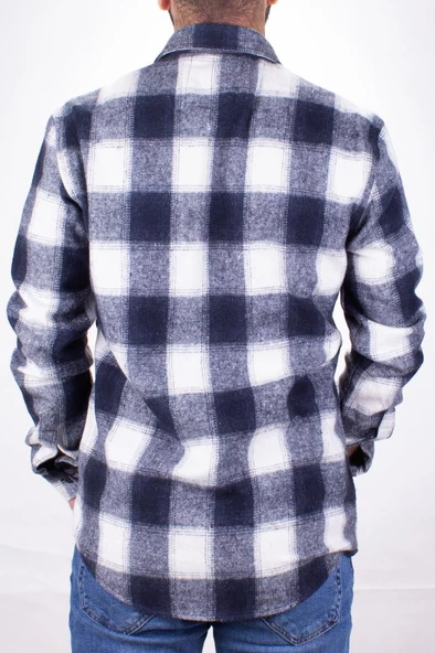 Dagoster DMG23-126467 Lacivert Günlük Çift Cep Kapaklıı Ekose Oduncu Regular Erkek Gömlek - 4