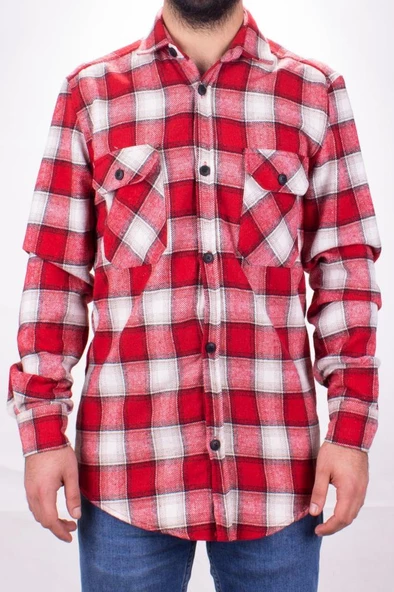 Dagoster DMG23-126465 Kırmızı Günlük Çift Cep Kapaklıı Ekose Oduncu Regular Erkek Gömlek - 2