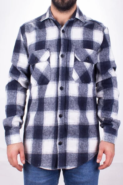 Dagoster DMG23-126467 Lacivert Günlük Çift Cep Kapaklıı Ekose Oduncu Regular Erkek Gömlek - 2