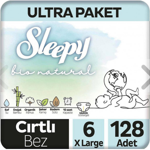Sleepy Bio Natural 6 Numara XLarge 128'li Bebek Bezi