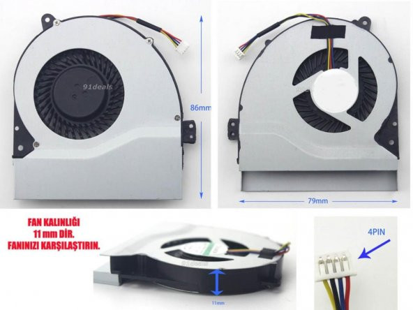 Asus X552C, X552CL Notebook Cpu Fanı Ver.2 (11-12mm) - 2