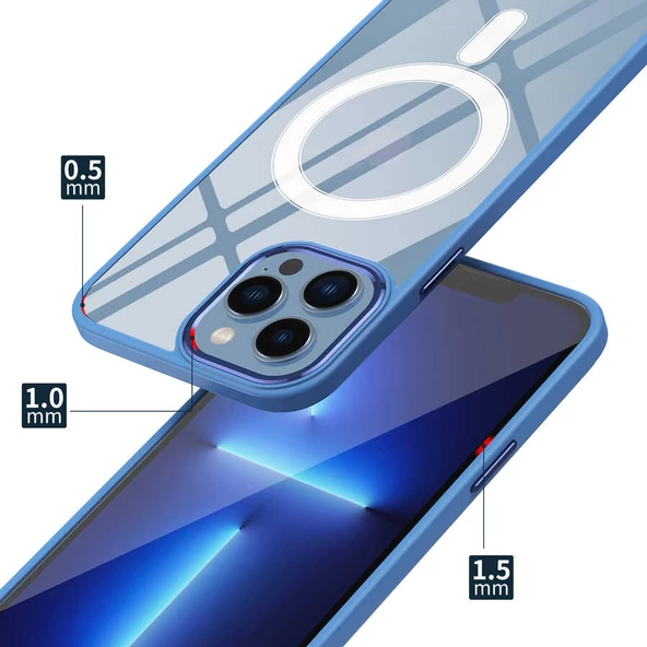 iPhone 14 Plus Kılıf Wireless Şarj Özellikli Krom Magsafe Kılıf - Resim 10