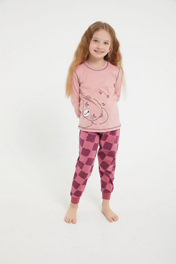 Roly Poly 2981 Bear Pembe Kız Çocuk Uzun Kol Pijama Takım