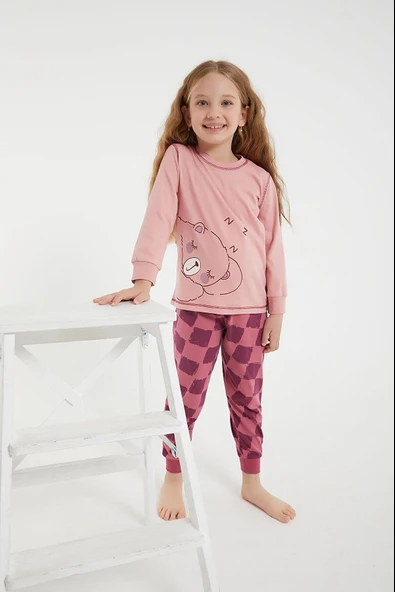 Roly Poly 2981 Bear Pembe Kız Çocuk Uzun Kol Pijama Takım - 3