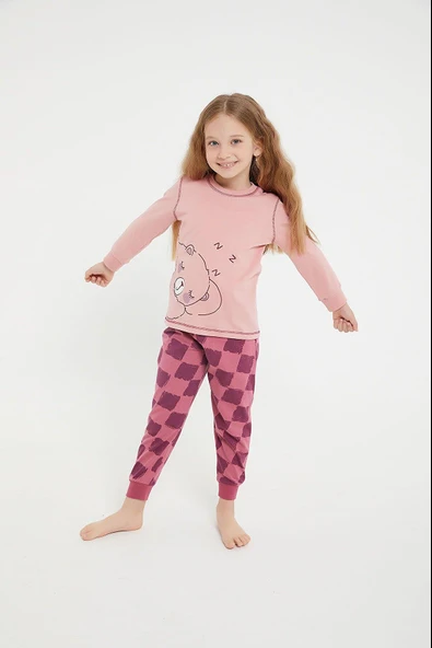 Roly Poly 2981 Bear Pembe Kız Çocuk Uzun Kol Pijama Takım - 5