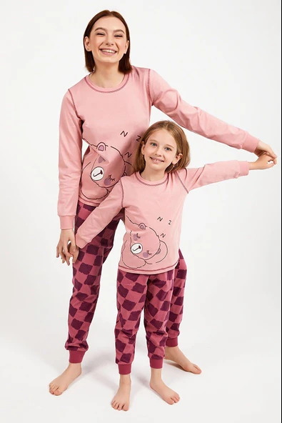 Roly Poly 2981 Bear Pembe Kız Çocuk Uzun Kol Pijama Takım - 2