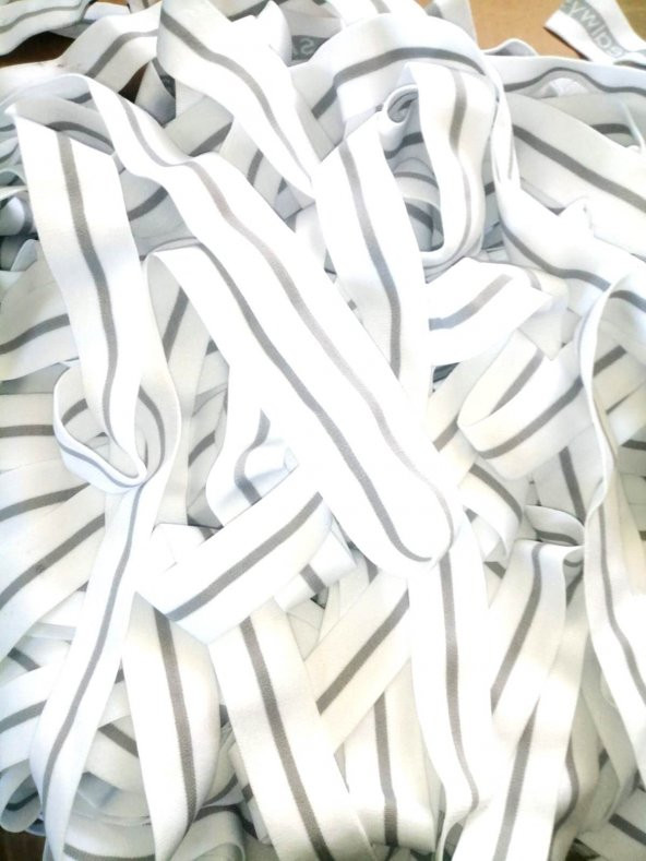 Lastik Beyaz gri çizgili 28mm  5mt  Şort, Paça,kol Ve Don Lastiği 1 Paket 5 Mt