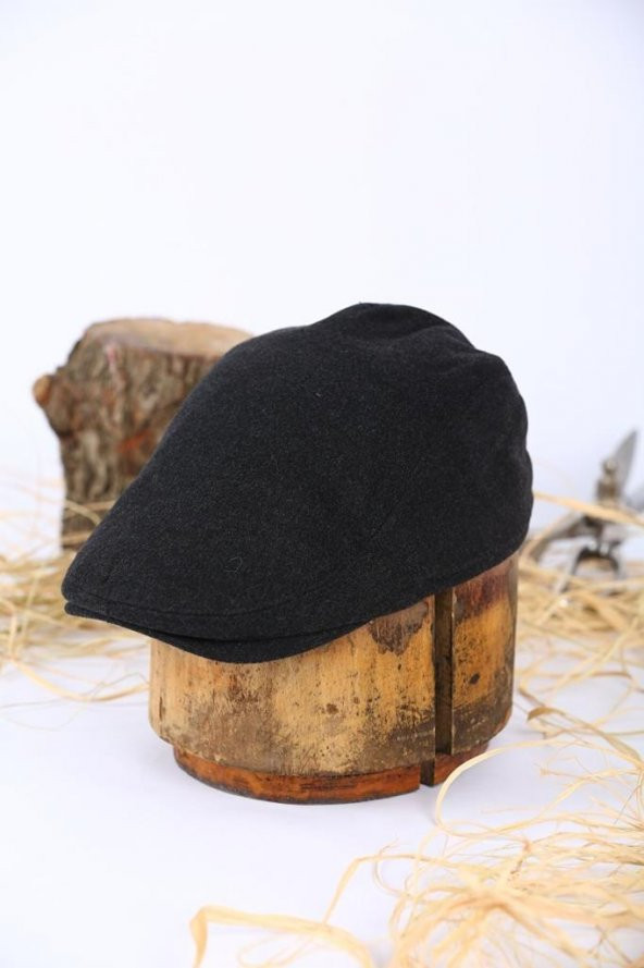 Italyan Kalıp Erkek Şapka Yün London  Kasket Arkası Lastikli  SİYAH - Resim 2