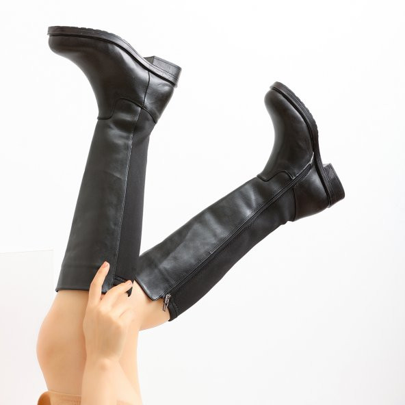 332 Siyah Günlük Fermuarlı Kadın Çizme Bot Ayakkabı Witty Çizme Postal