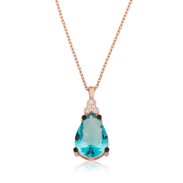 925 Ayar Gümüş Mavi Topaz Damla Kadın Kolye ürün görseli