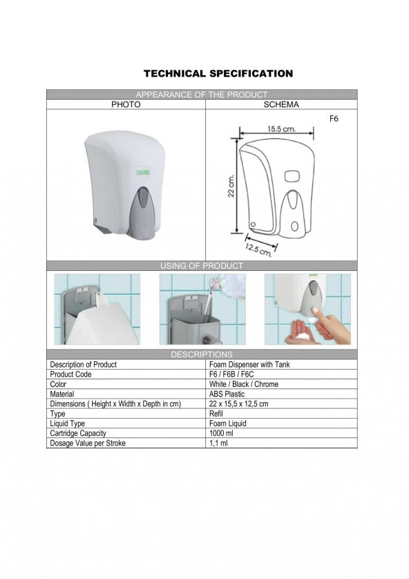 Vialli F6B Hazneli Köpük Sabun Dispenseri Aparatı 1000 ml Siyah - 2