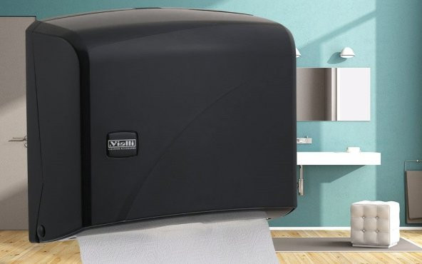Vialli K1B Banyo Mutfak Lavabo Pratik Z Katlı Kağıt Havlu Dispenseri Kapasite 200 Kağıt Siyah