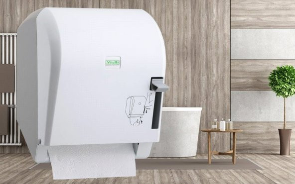 Vialli K8 Levercut Manuel Rulo Kağıt Havlu Dispenseri Aparatı Beyaz