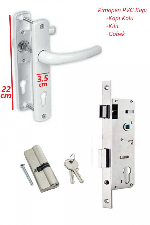 Pimapen Pvc Kapı Kolu + 35 mm Kilit + 90 Mm Barel Kilit Göbeği Takım - 1