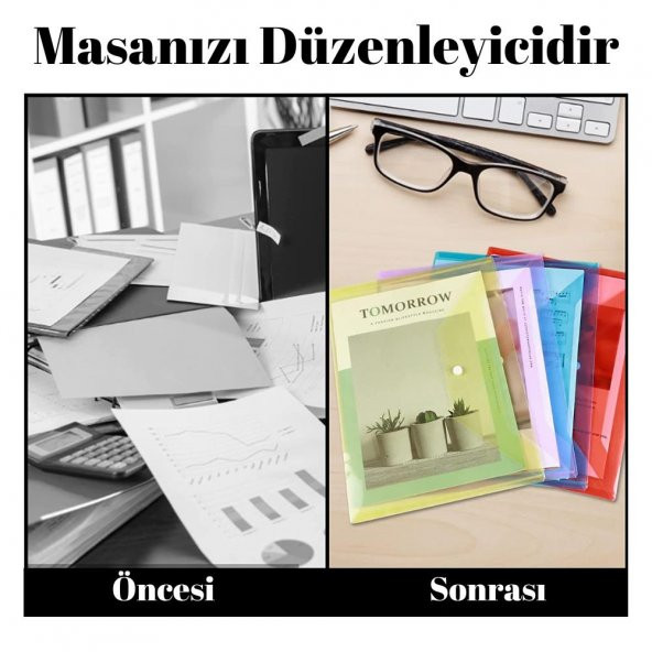 A4 Çıtçıtlı Sarı - Mavi - Sarı - Beyaz Şeffaf Renkli Zarf Dosya 4 Adet Artlantis Çıt Çıtlı Dosya 4 Adet - 5