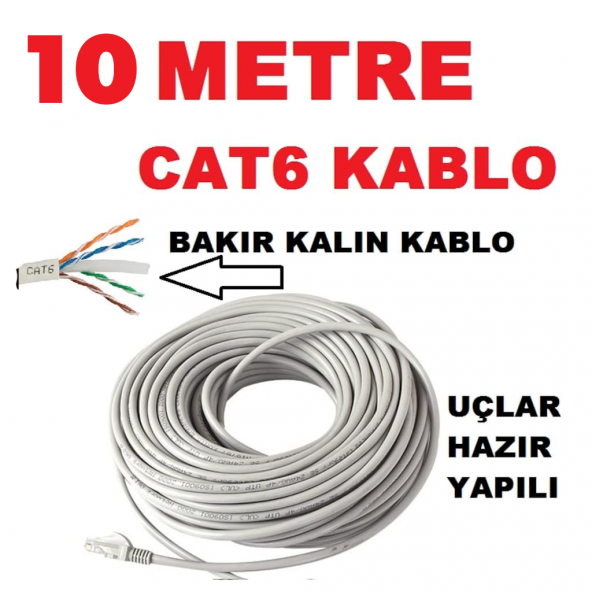 Cat6 Kalin Bakir Internet Kablo 10 Metre
